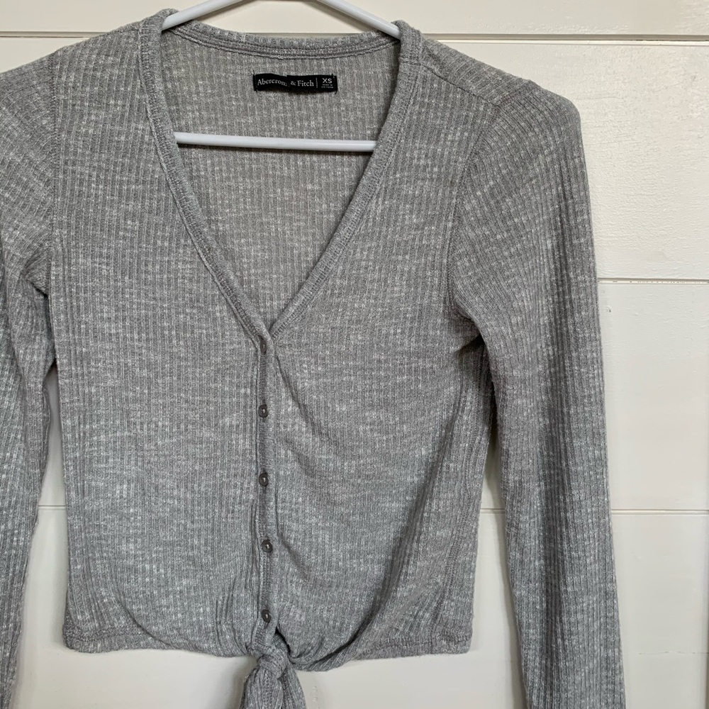 Abercrombie & Fitch Cozy Tie-Front Top (Grey)